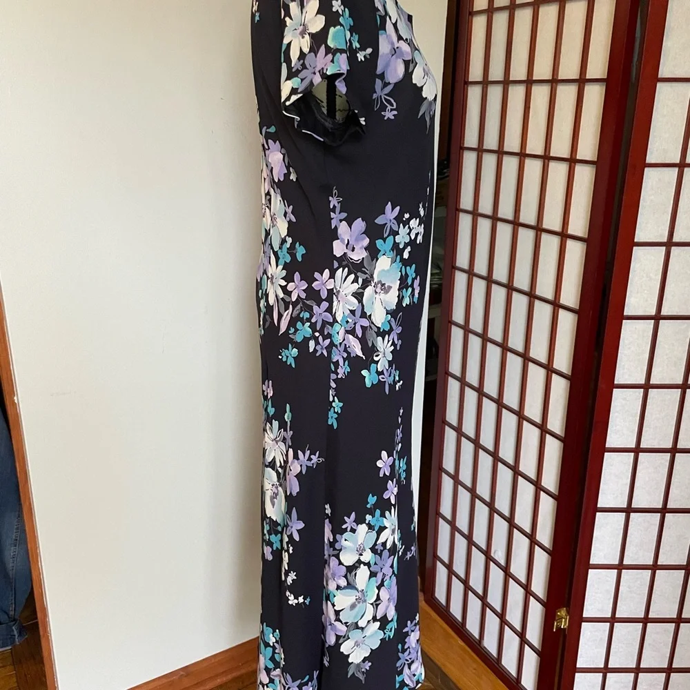 Worthington Floral Navy Midi Dress, Size 10P